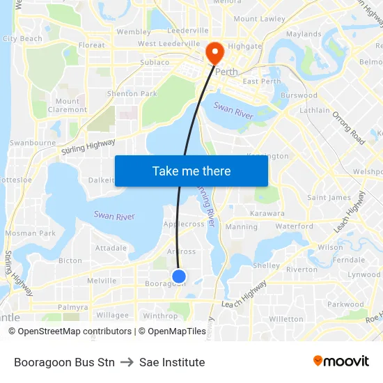 Booragoon Bus Stn to Sae Institute map