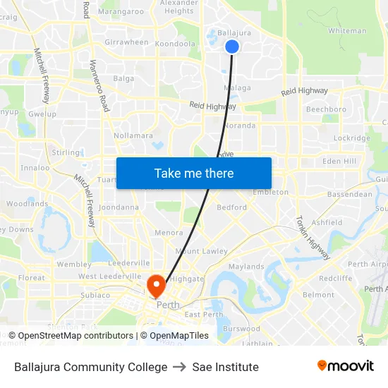 Ballajura Community College to Sae Institute map