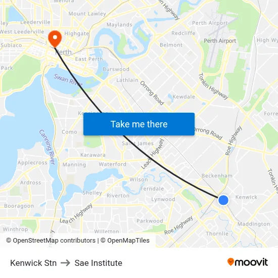 Kenwick Stn to Sae Institute map
