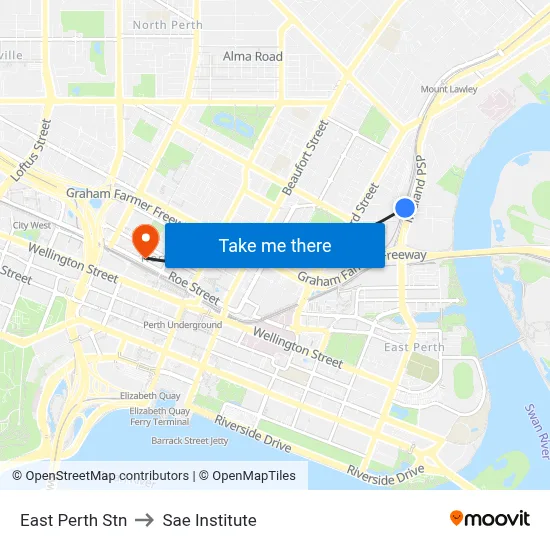 East Perth Stn to Sae Institute map
