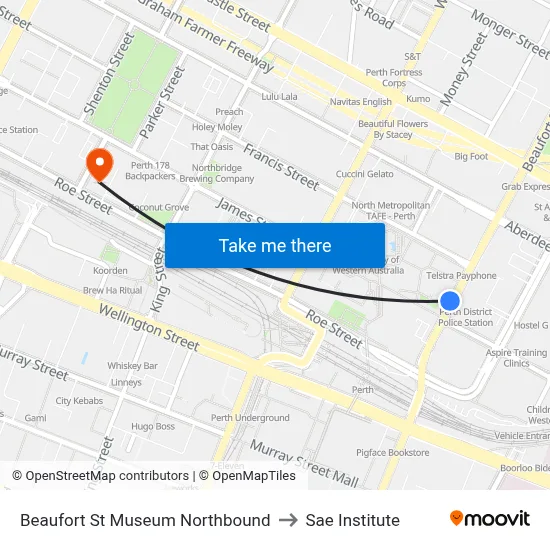 Beaufort St Museum Northbound to Sae Institute map
