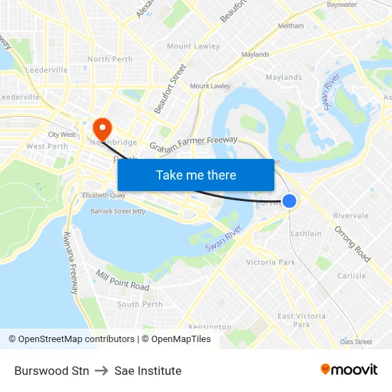 Burswood Stn to Sae Institute map