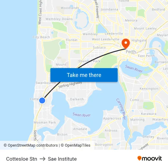 Cottesloe Stn to Sae Institute map