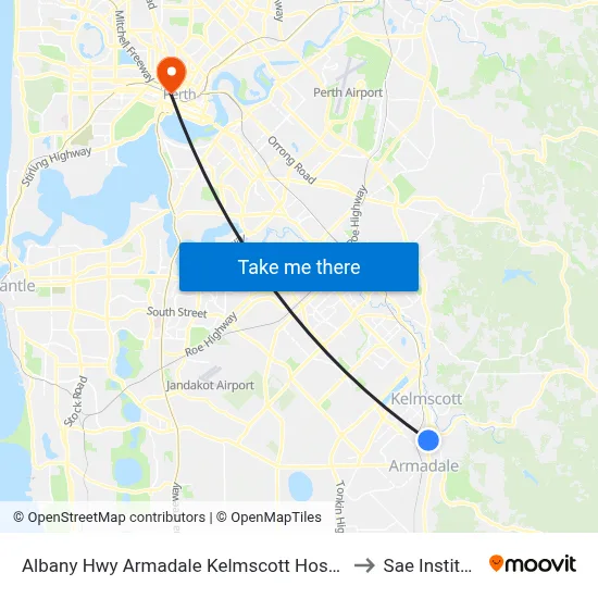 Albany Hwy Armadale Kelmscott Hospital to Sae Institute map