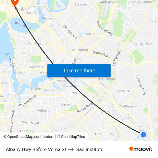 Albany Hwy Before Verna St to Sae Institute map