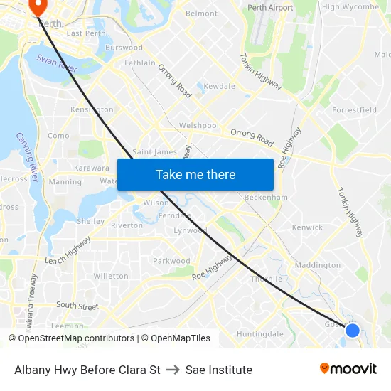 Albany Hwy Before Clara St to Sae Institute map