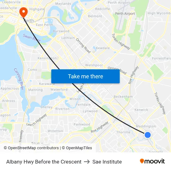 Albany Hwy Before the Crescent to Sae Institute map