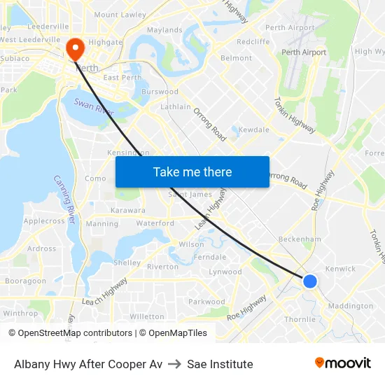 Albany Hwy After Cooper Av to Sae Institute map