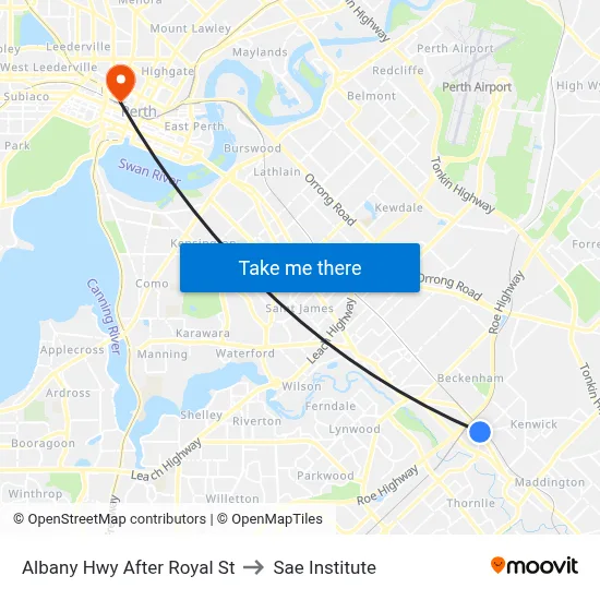 Albany Hwy After Royal St to Sae Institute map