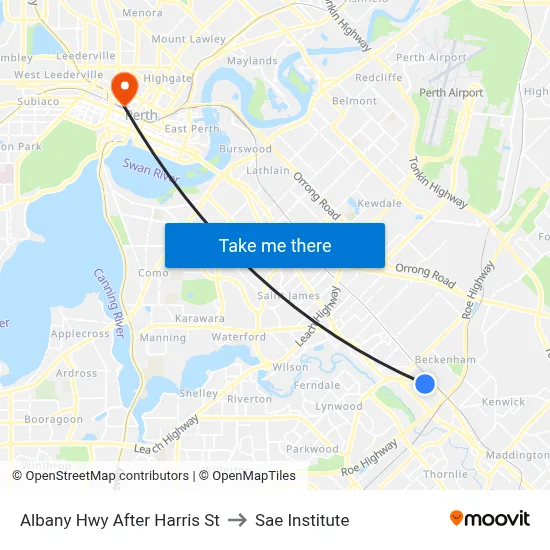 Albany Hwy After Harris St to Sae Institute map