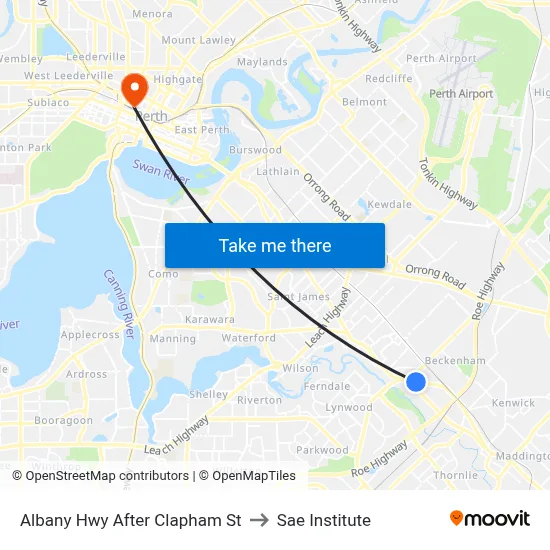 Albany Hwy After Clapham St to Sae Institute map