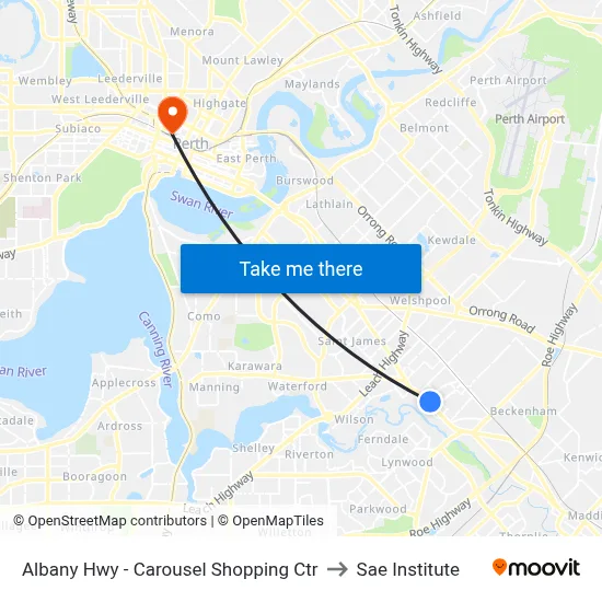 Albany Hwy - Carousel Shopping Ctr to Sae Institute map