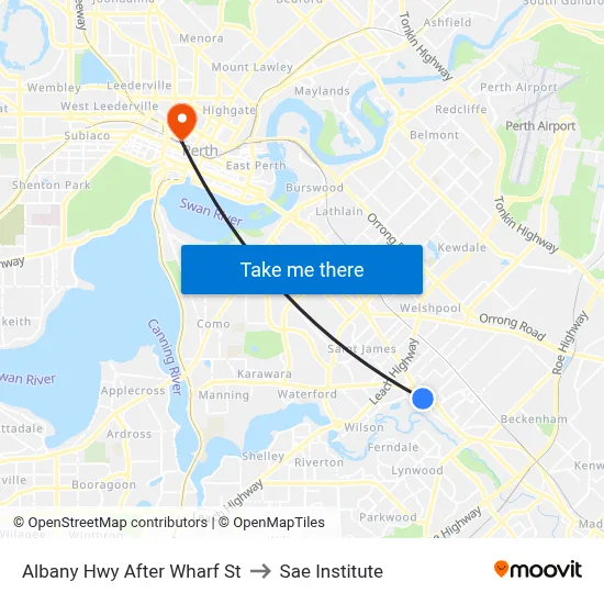 Albany Hwy After Wharf St to Sae Institute map