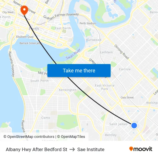 Albany Hwy After Bedford St to Sae Institute map