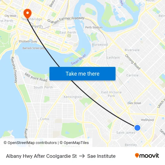Albany Hwy After Coolgardie St to Sae Institute map