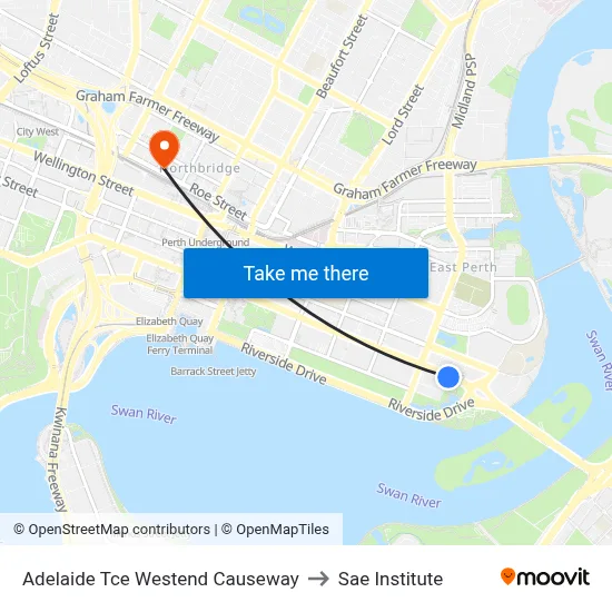 Adelaide Tce Westend Causeway to Sae Institute map