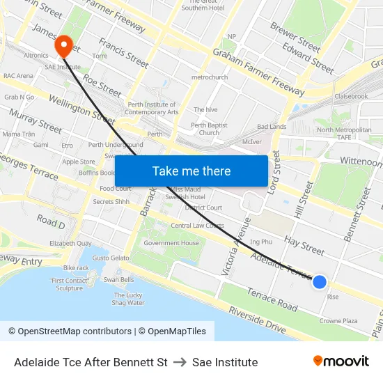 Adelaide Tce After Bennett St to Sae Institute map