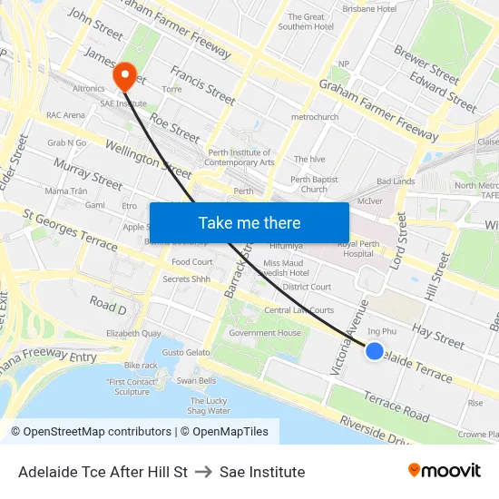 Adelaide Tce After Hill St to Sae Institute map