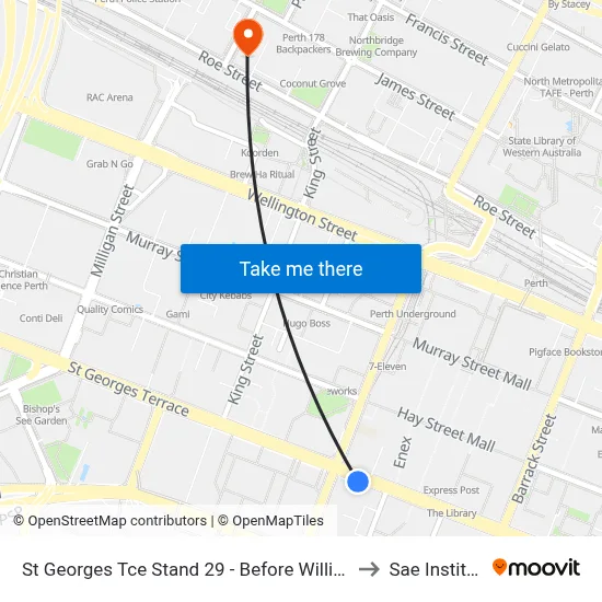 St Georges Tce Stand 29 - Before William St to Sae Institute map