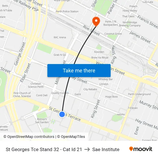 St Georges Tce Stand 32 - Cat Id 21 to Sae Institute map