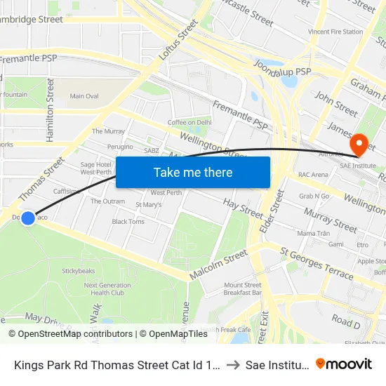 Kings Park Rd Thomas Street Cat Id 108 to Sae Institute map