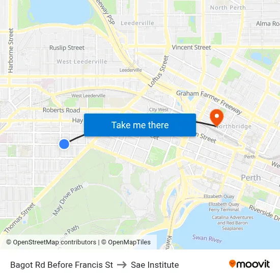 Bagot Rd Before Francis St to Sae Institute map