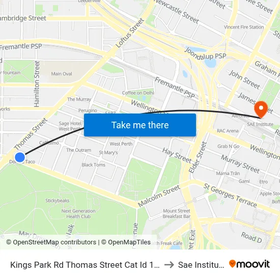 Kings Park Rd Thomas Street Cat Id 140 to Sae Institute map