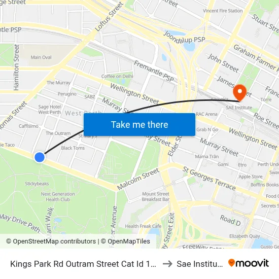Kings Park Rd Outram Street Cat Id 141 to Sae Institute map