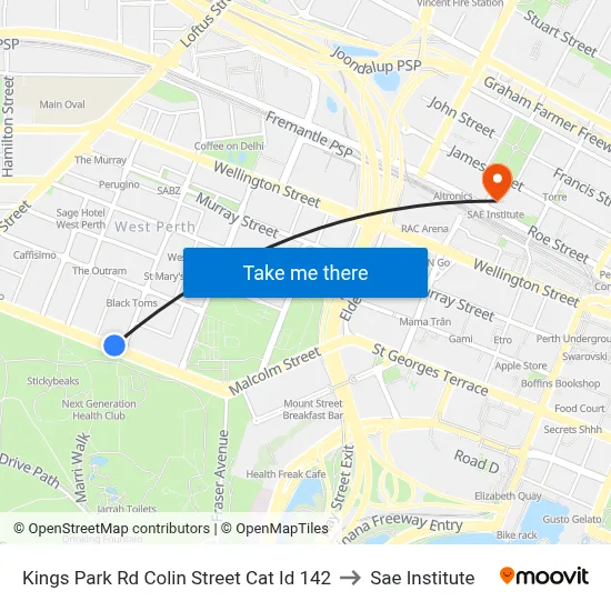 Kings Park Rd Colin Street Cat Id 142 to Sae Institute map