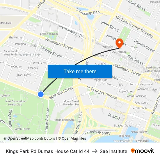Kings Park Rd Dumas House Cat Id 44 to Sae Institute map