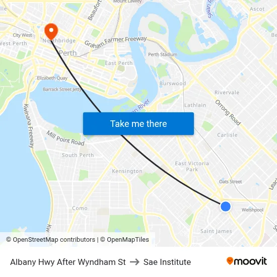 Albany Hwy After Wyndham St to Sae Institute map