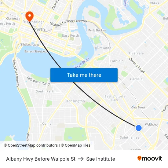 Albany Hwy Before Walpole St to Sae Institute map