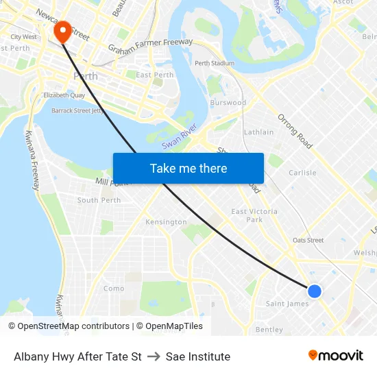 Albany Hwy After Tate St to Sae Institute map
