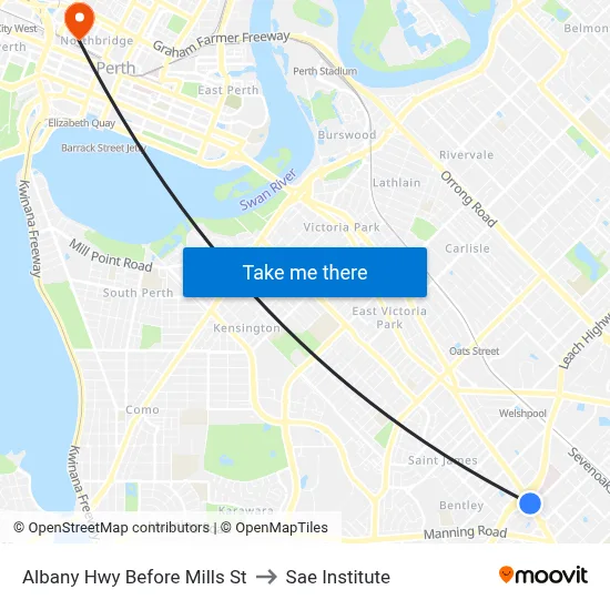 Albany Hwy Before Mills St to Sae Institute map