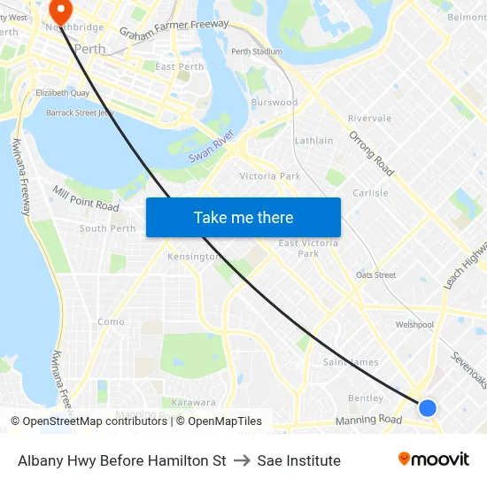 Albany Hwy Before Hamilton St to Sae Institute map