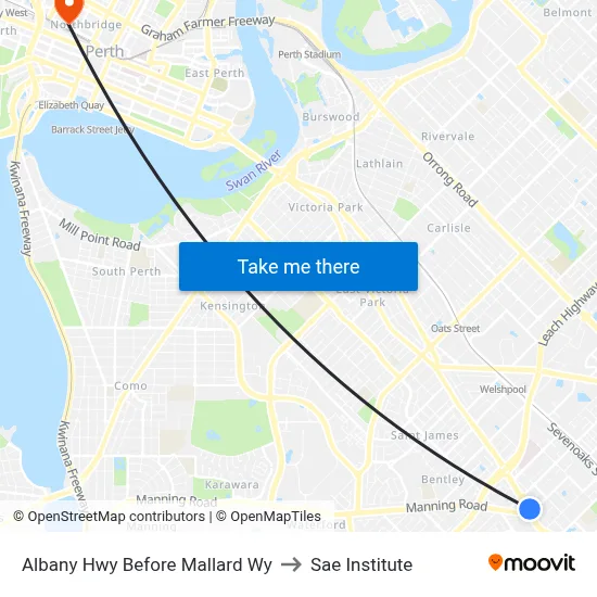 Albany Hwy Before Mallard Wy to Sae Institute map
