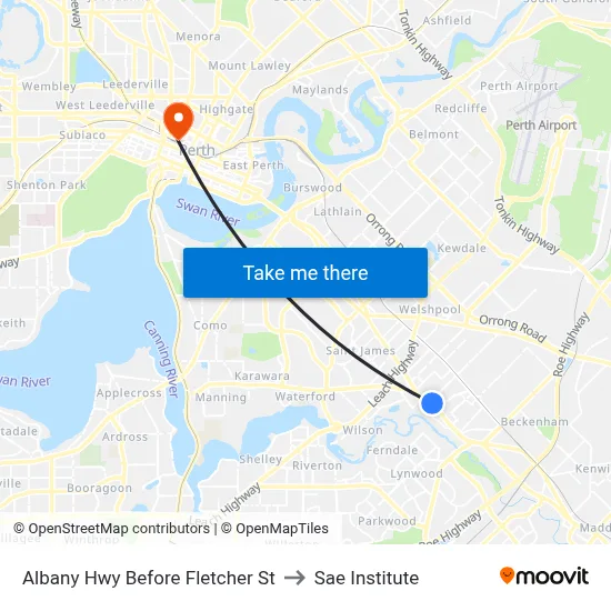 Albany Hwy Before Fletcher St to Sae Institute map