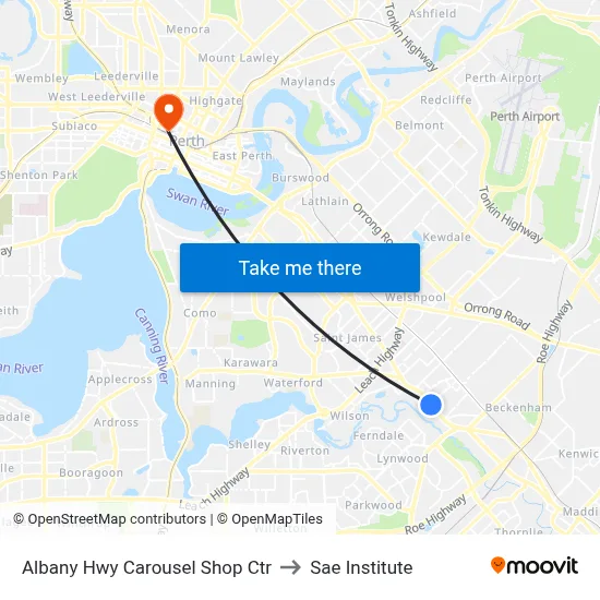 Albany Hwy Carousel Shop Ctr to Sae Institute map