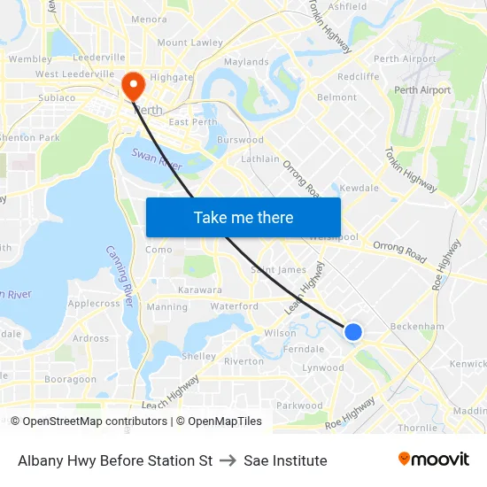 Albany Hwy Before Station St to Sae Institute map