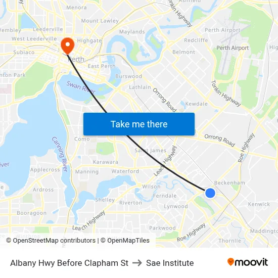 Albany Hwy Before Clapham St to Sae Institute map