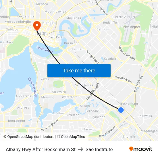 Albany Hwy After Beckenham St to Sae Institute map