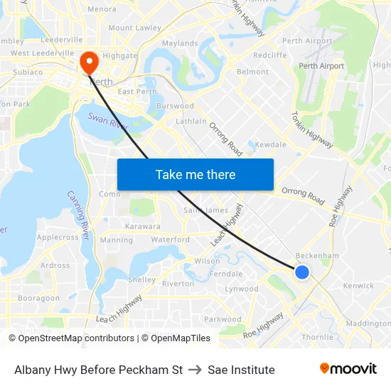 Albany Hwy Before Peckham St to Sae Institute map