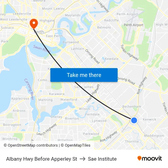 Albany Hwy Before Apperley St to Sae Institute map