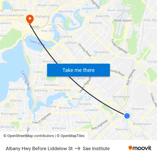 Albany Hwy Before Liddelow St to Sae Institute map