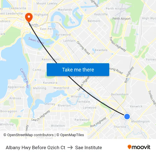 Albany Hwy Before Ozich Ct to Sae Institute map