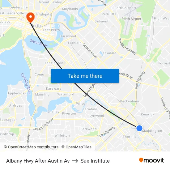 Albany Hwy After Austin Av to Sae Institute map