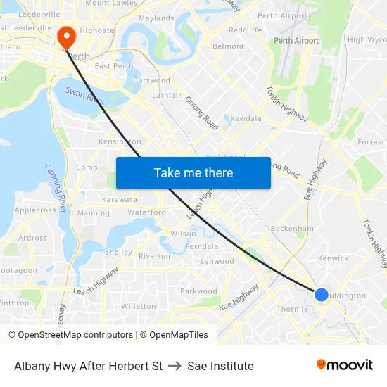Albany Hwy After Herbert St to Sae Institute map