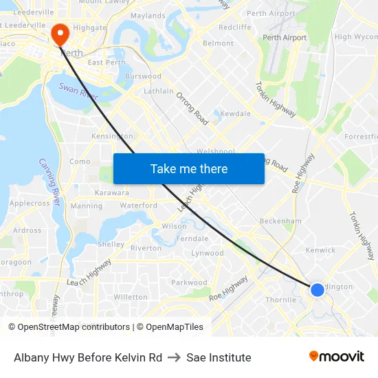 Albany Hwy Before Kelvin Rd to Sae Institute map