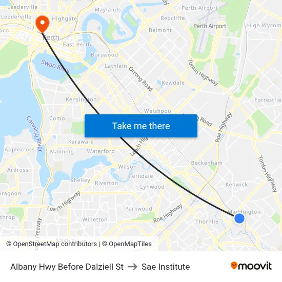 Albany Hwy Before Dalziell St to Sae Institute map