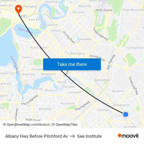 Albany Hwy Before Pitchford Av to Sae Institute map